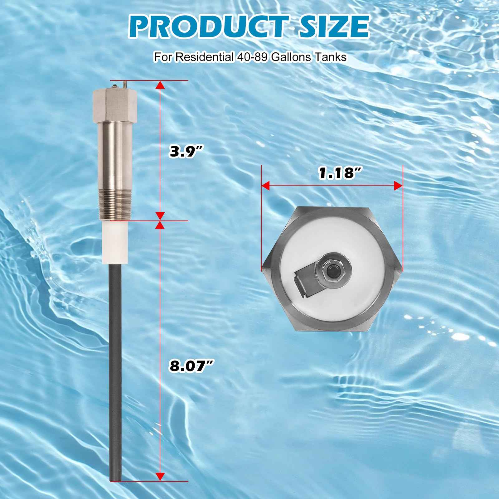 Powered Anode Rod (With Green Light) for Water Heater, 24-Hour Egg/Sulfur Smell Elimination, Stops Corrosion and Reduces Limescale, Titanium Electric Anode Rod for 40-89 Gallon Tanks, 25-Year Warranty