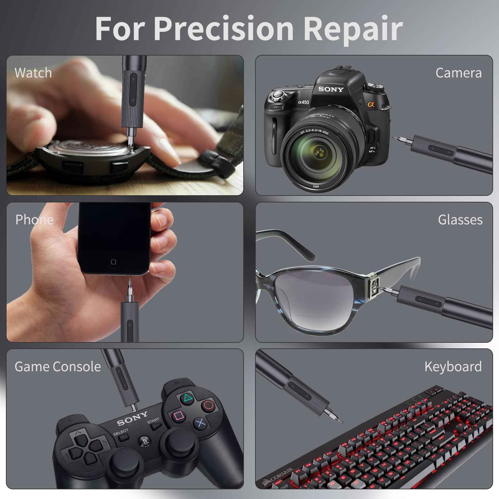 Mini Electric Screwdriver, Precision Screwdriver Set with 24 Magnetic Bits Rechargeable Magnetic Small Set for PC Building Electronic Phone Camera Laptop Watch Camera Repair Kit