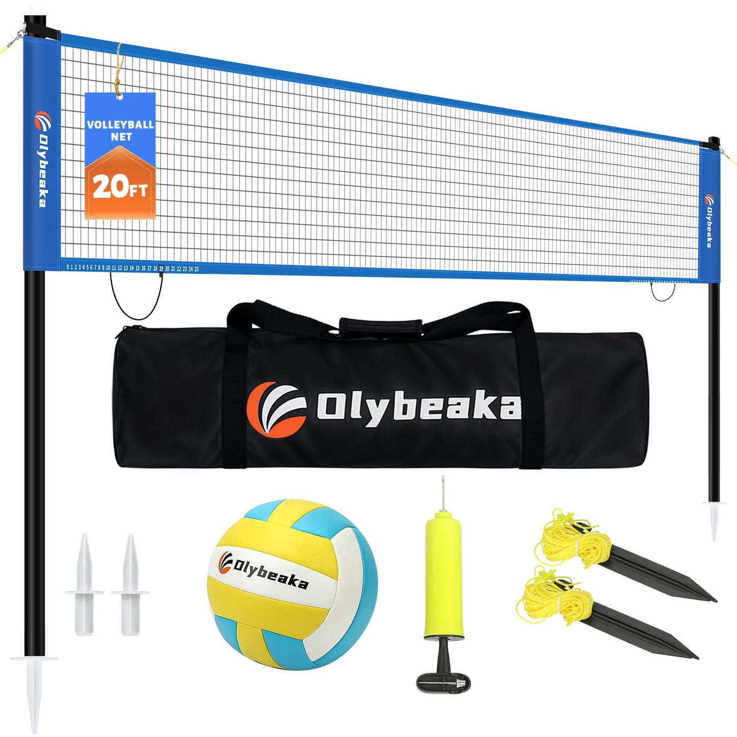 Portable Outdoor Volleyball Net Set, 20FT or 32FT, 4 Adjustable Heights