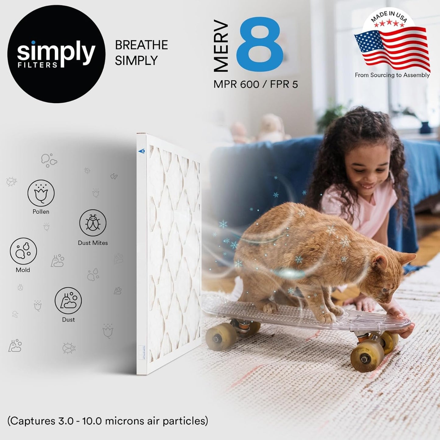 12x18x1 MERV 8 Air Filter 6-Pack for Home AC & HVAC - Dust, Pet & Allergy Control