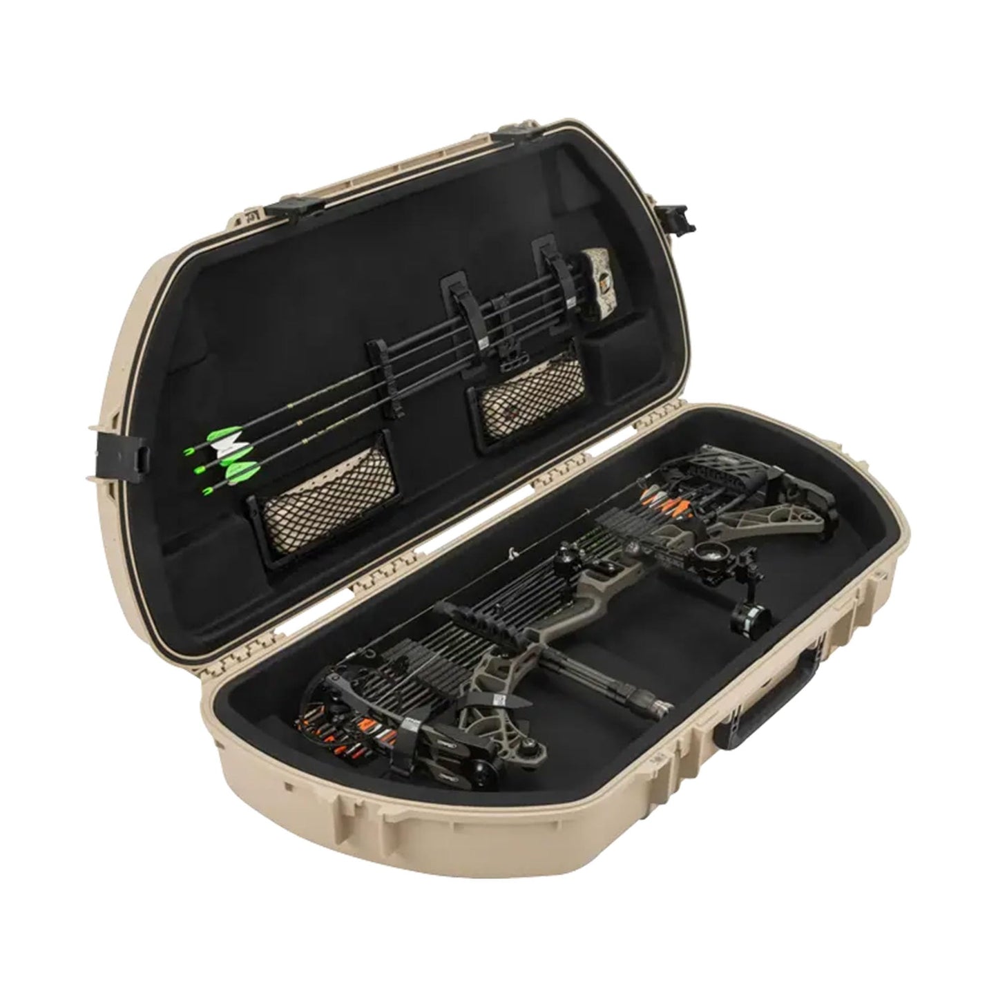 SKB Hard Protective Storage Case for Archery Bow and Arrows, iSeries Shaped Bow Case, Tan - Quiver Holder and Gear Box for Hunting Accessories