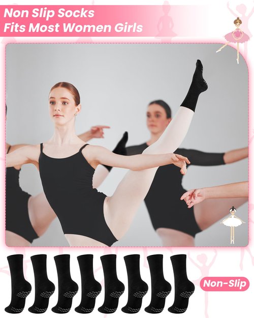 Twistover 4 Pairs Dance Non Slip Socks for Dancer Women Girls Ballet Dancing Socks with Spin Spot Compression Ankle Stockings(Black,Large)