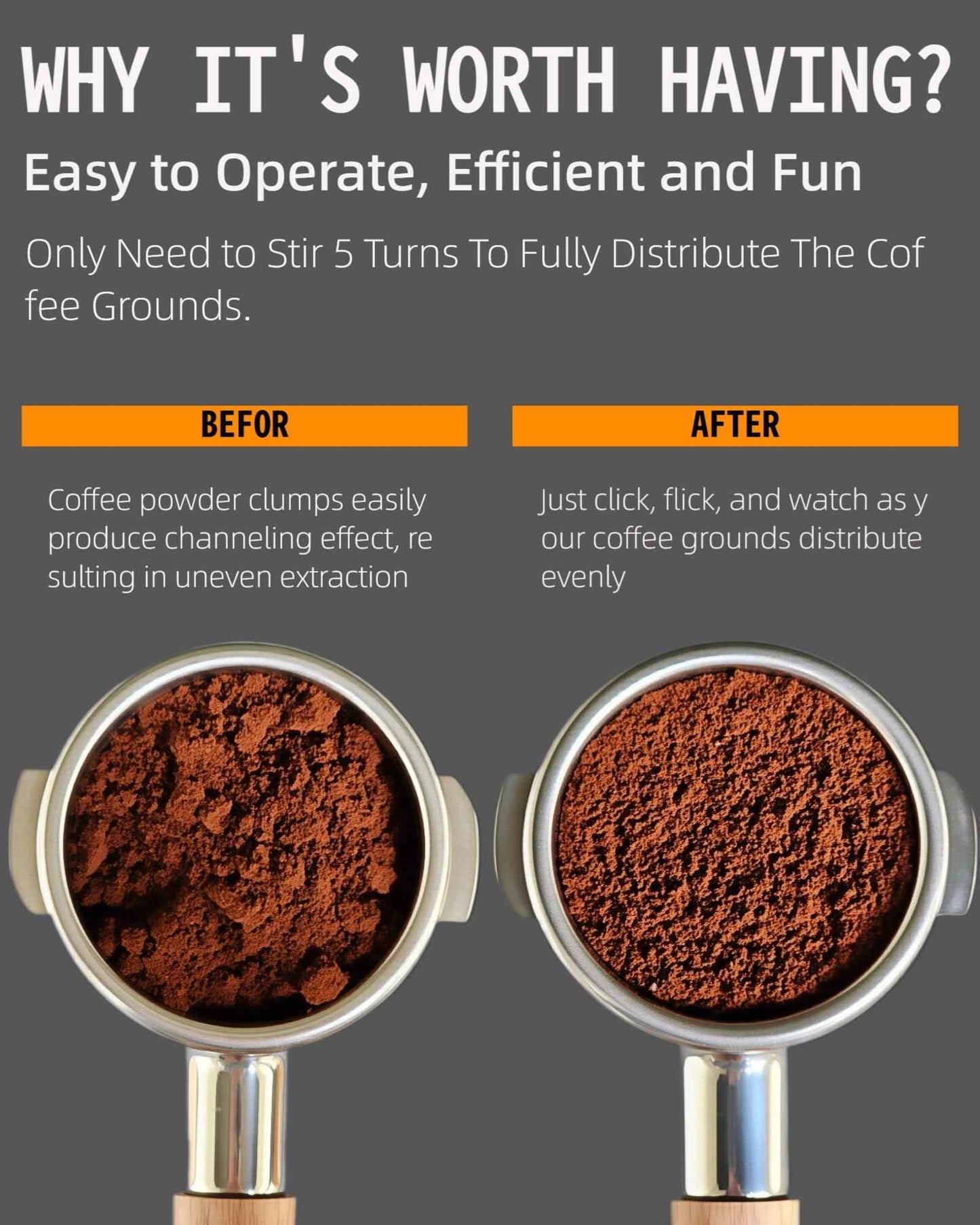 Lunaker Flick WDT Espresso Distribution Tool - Tamper With Retractable Needles - Coffee & Espresso Machine Accessories