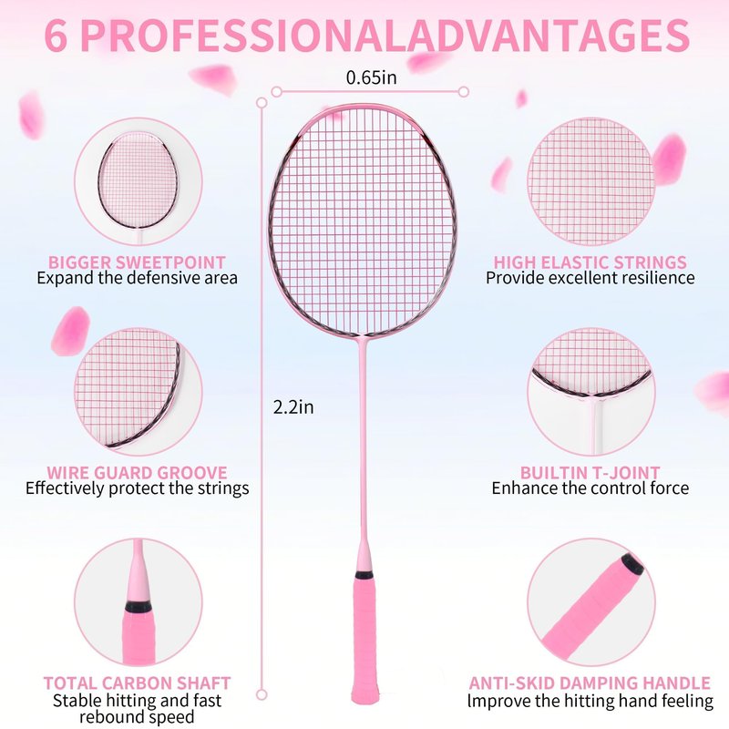 Senston N90 Badminton Racket Single High-Grade Badminton Racquet Carbon-Fiber Badminton Racket Pink with Racket Cover