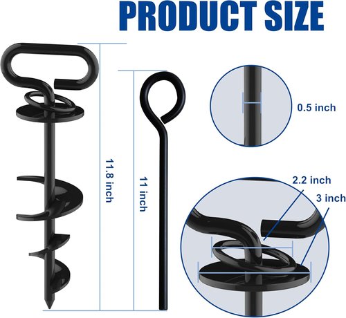 Eurmax USA Dog Tie Out Stake - Heavy Duty Triple Lock Anchor for Large Dogs | 2-Pack Black