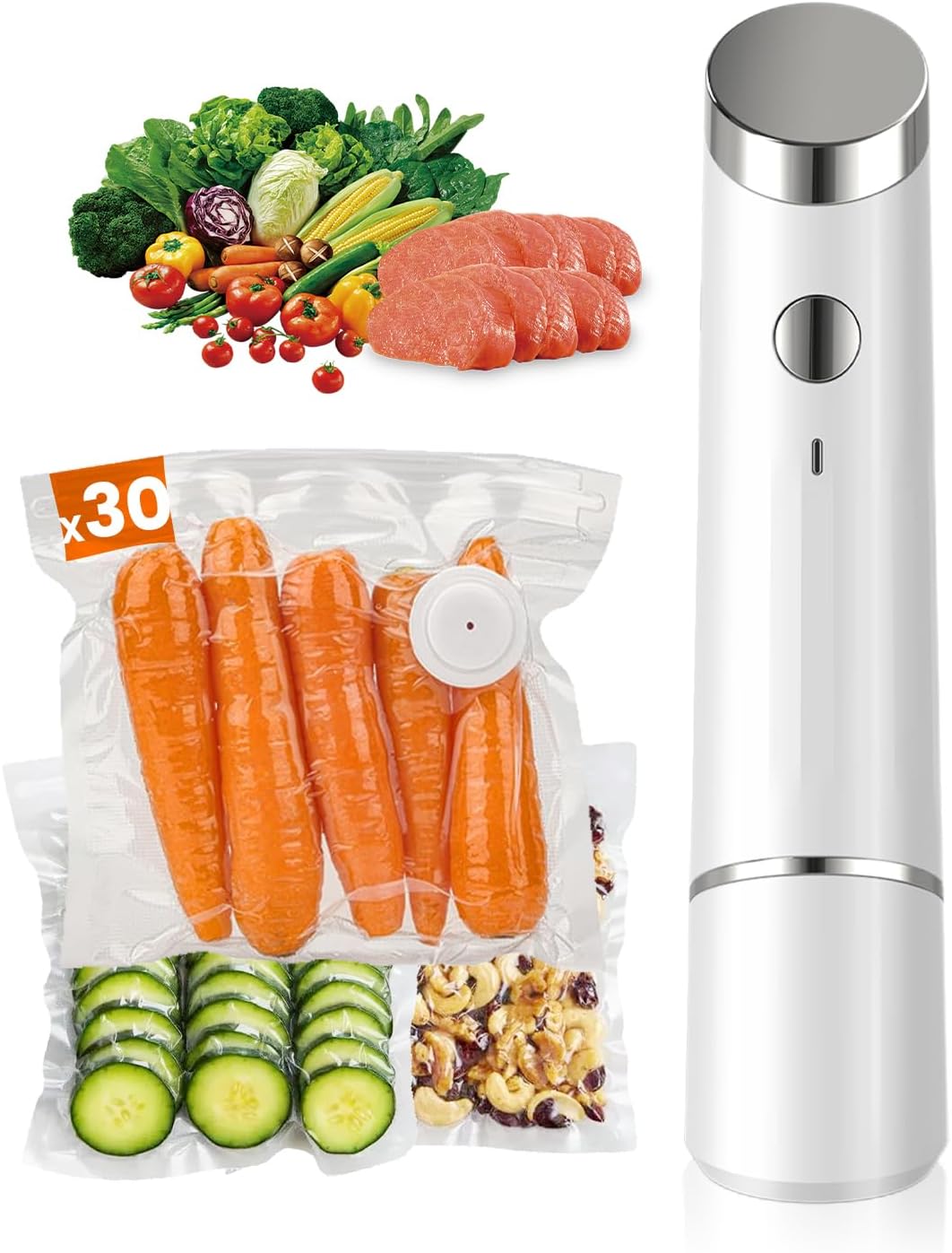 Skiennix Portable Vacuum Sealer - Powerful Handheld Food Sealer with 30 Reusable Bags | Cordless & Compact