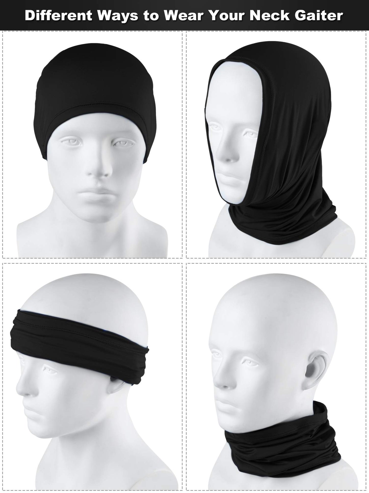 8 Pcs Summer Camo Neck Gaiter Scarf Bandanas for Men Sun Hoods Balaclava Cooling Breathable Face Mask Outdoor Sports (Simple, Black)