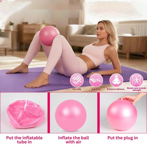 ZentroCart 18 Pcs Pilates Kit for Home Workouts Women, 14" Magic Circle with Pilates Ring and Ball Set, 3 Fabric Resistance Bands & 5 Latex Bands for Core Strength, Toning & Flexibility.