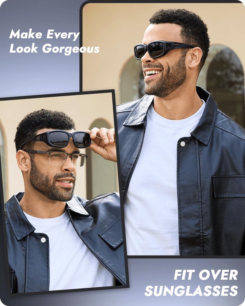 Meeloog Polarized Sports Sunglasses Fit Over Glasses for Men Women, Wrap Around UV Protection Shades Driving Cycling Fishing (P1 Grey Frame/Dark Grey Lens)