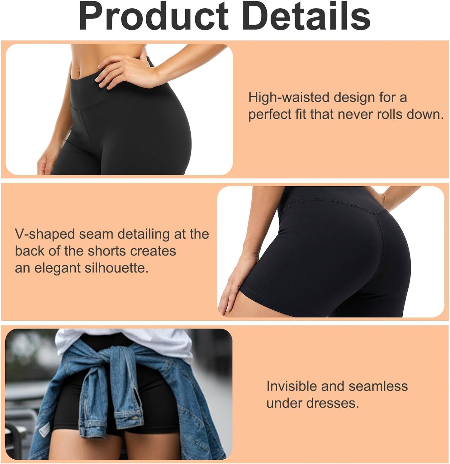 Skiennix Workout Biker Shorts - High Waisted Tummy Control Spandex | Black Athletic Booty Shorts for Gym & Yoga