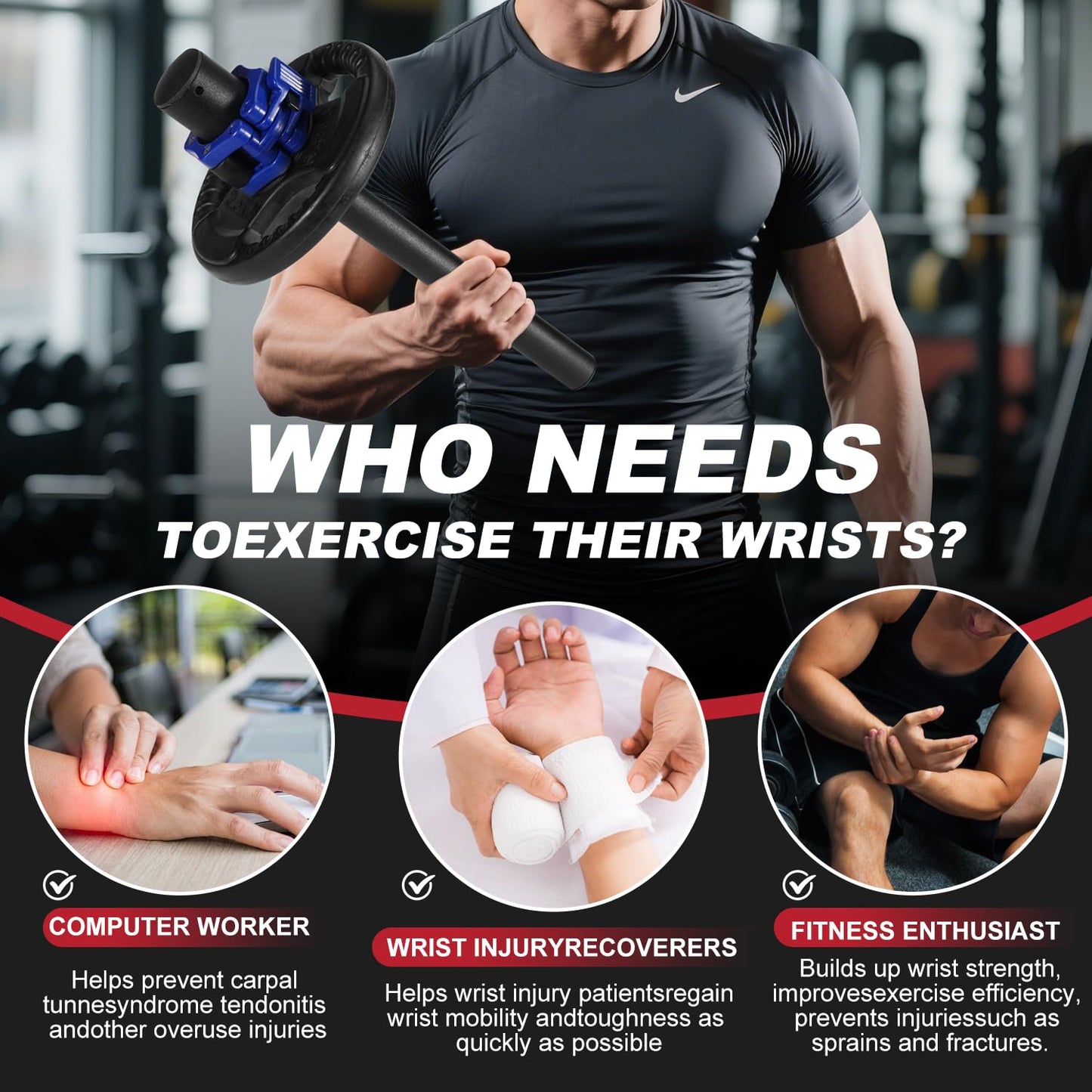 Forearm Strengthener & Forearm Exerciser, Wrist Exerciser Bar with a Barbell Clamps, Wrist Curl and Rotation Strength Trainer, Ideal for Grip Strength, Forearm Muscle Building (For 1" plates)
