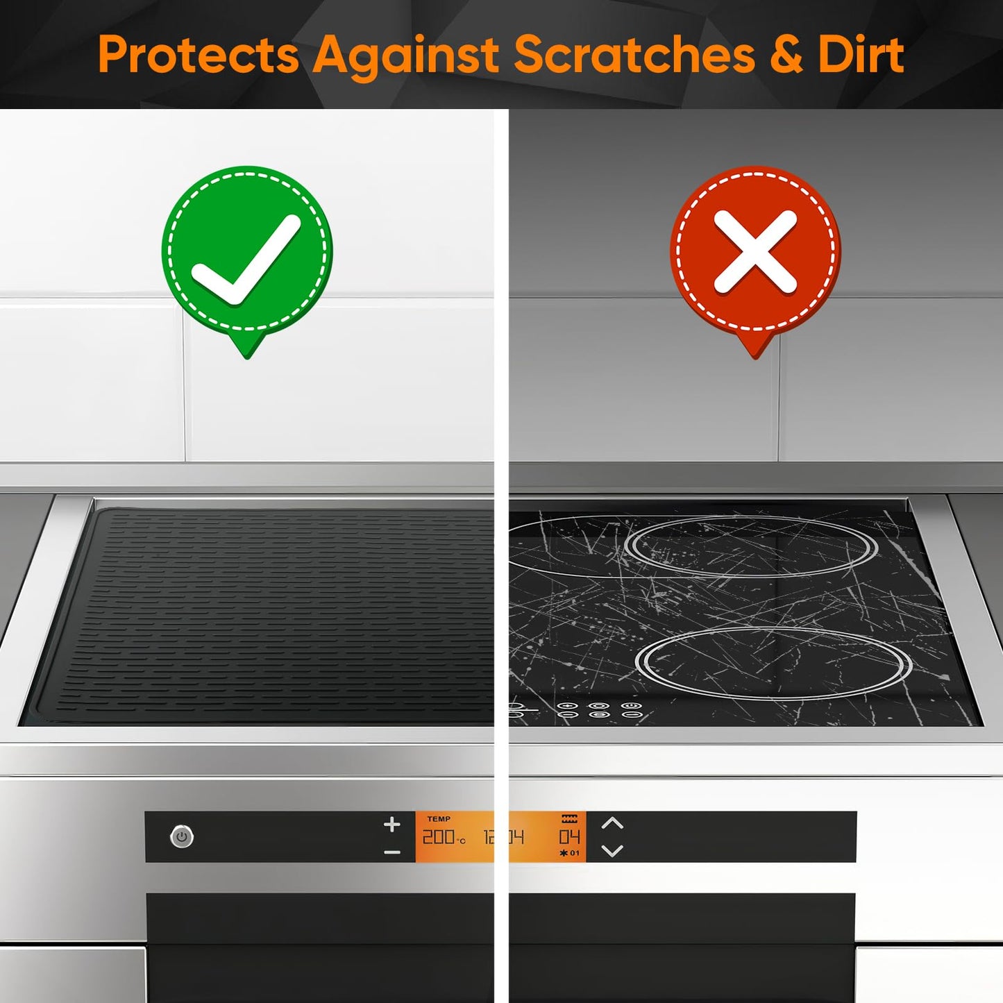 Stove Top Cover for Electric Stove, Stove Top Covers for Gas Burners, Glass Cooktop Protector, XL Dish Drying Mat (Black, 28"x20")