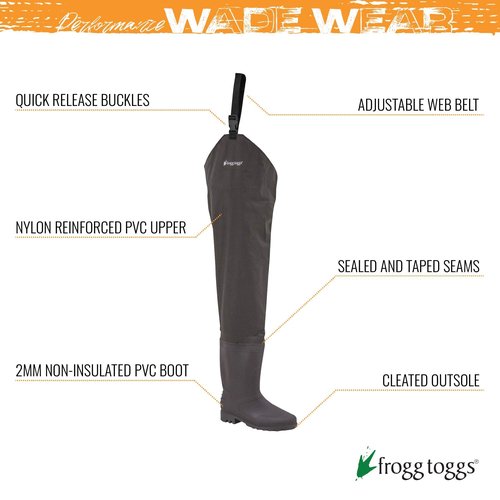 FROGG TOGGS Rana II Waterproof PVC Fishing Bootfoot Hip Wader for Fishing, Brown Cleated, 10