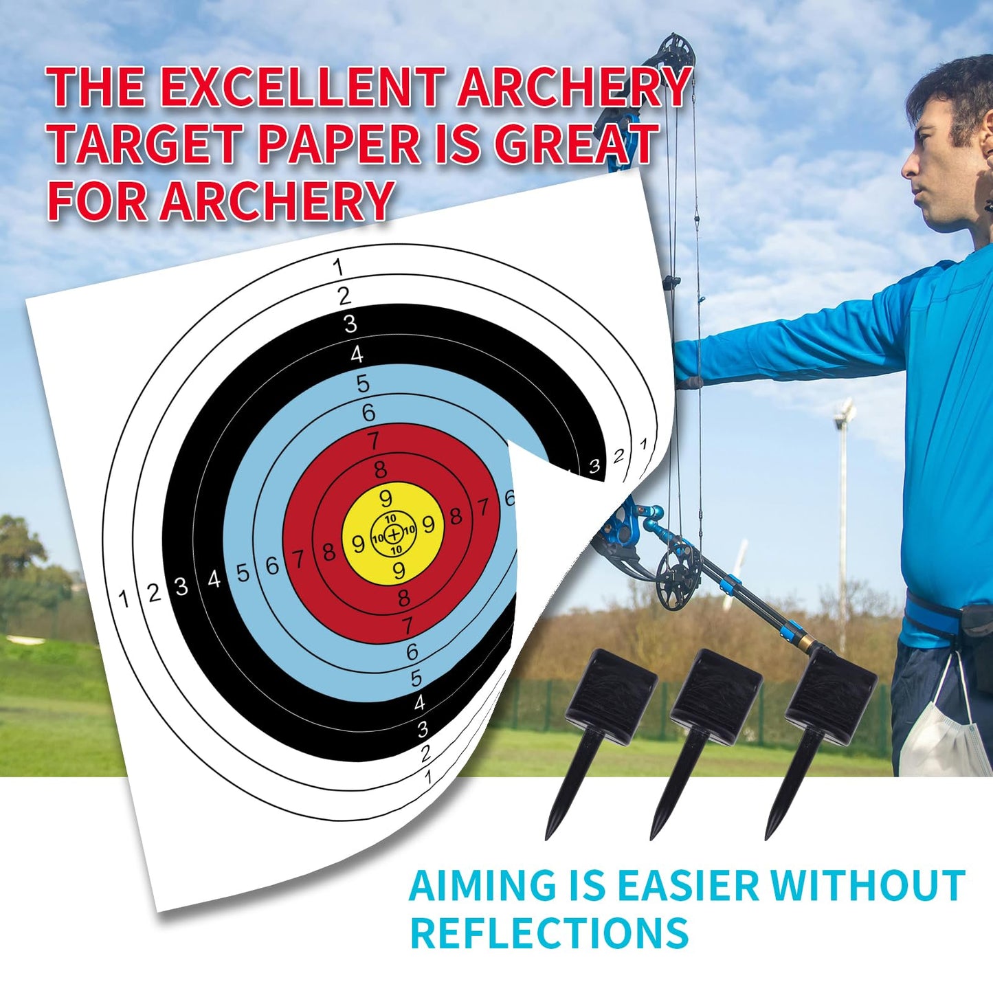 FENJANER Archery Targets Paper,16in/23.6In Standard Bow and Arrow Target Face with 10 Pcs Pin for Backyard Hunting & Target Practice (Standard Archery,10 Rings) (20 PCS 23.6X23.6In)