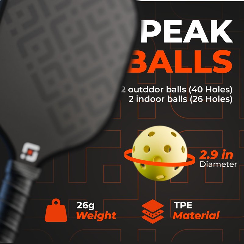 PeakStrike Pickleball Paddle Set – 2 Fiberglass Paddles with Honeycomb Core, 4 Balls & Sling Bag – Lightweight, Comfortable Grip – Fun for All Levels