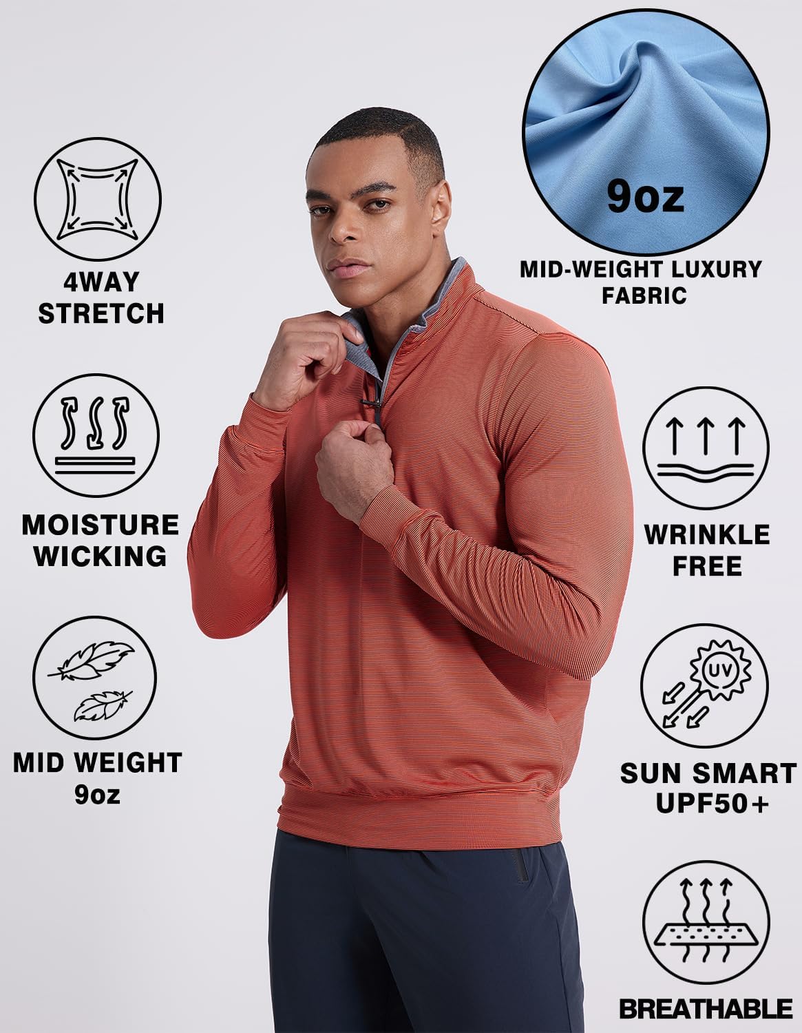 Skiennix Men's Quarter Zip Pullover Fleece Sweatshirt - Lightweight UPF 50+ Golf Top | Long Sleeve