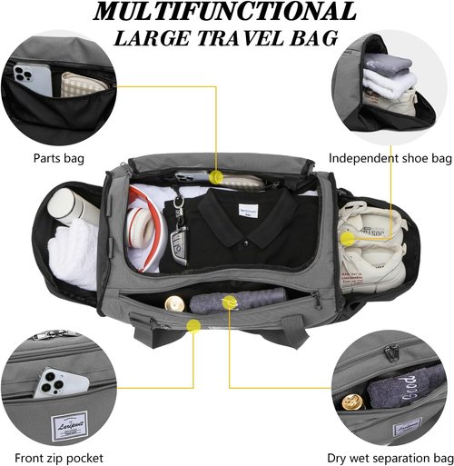 Laripwit Gym Bag - 40L Medium Sports Duffel with Shoe Compartment & Wet Pocket | Gray