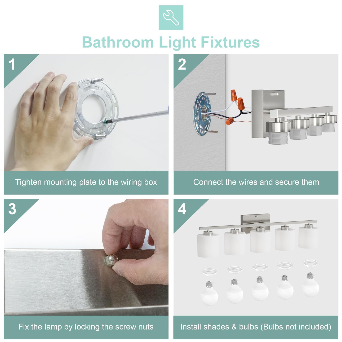 Honesorn Modern Vanity Lights - 5-Light Bathroom Fixture with Frosted Shade & Anti-Rust Nickel Finish