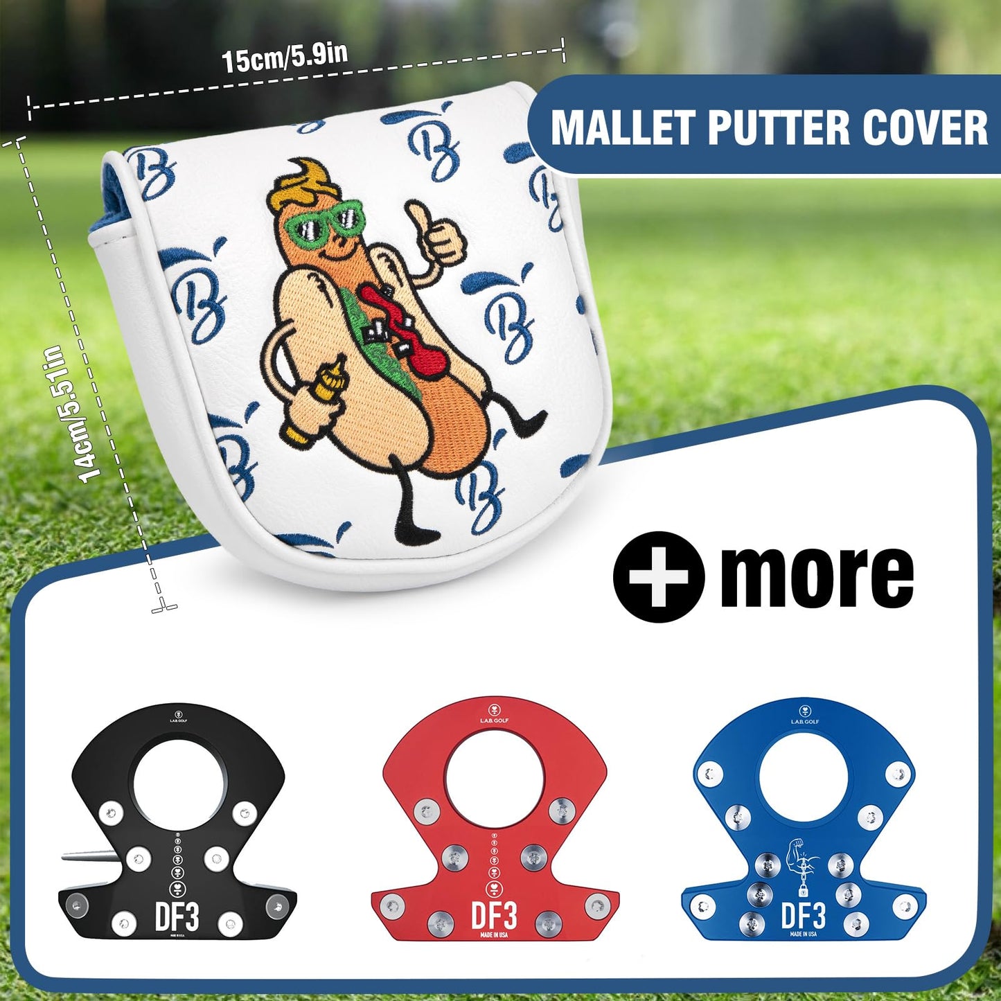 Golf Putter Covers DF3 Mallet Putter Putter Headcover Hot Dog with Magnetic Closure Golf Club Covers Leather Mallet Putter Covers for DF3 Putter
