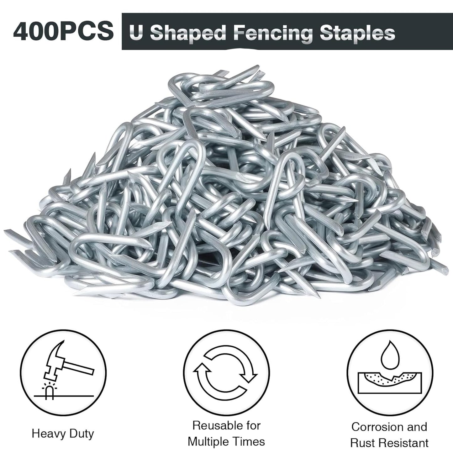 AHEONLAR Wire Fencing Staples (400PCS), 1'' Galvanised Fence Staples, U Nails Fence Fasteners Yard Cable Staples, U Shaped Nails for Wood, Chicken Wire, Mesh Fence, Woven Fencing and Wire Mesh