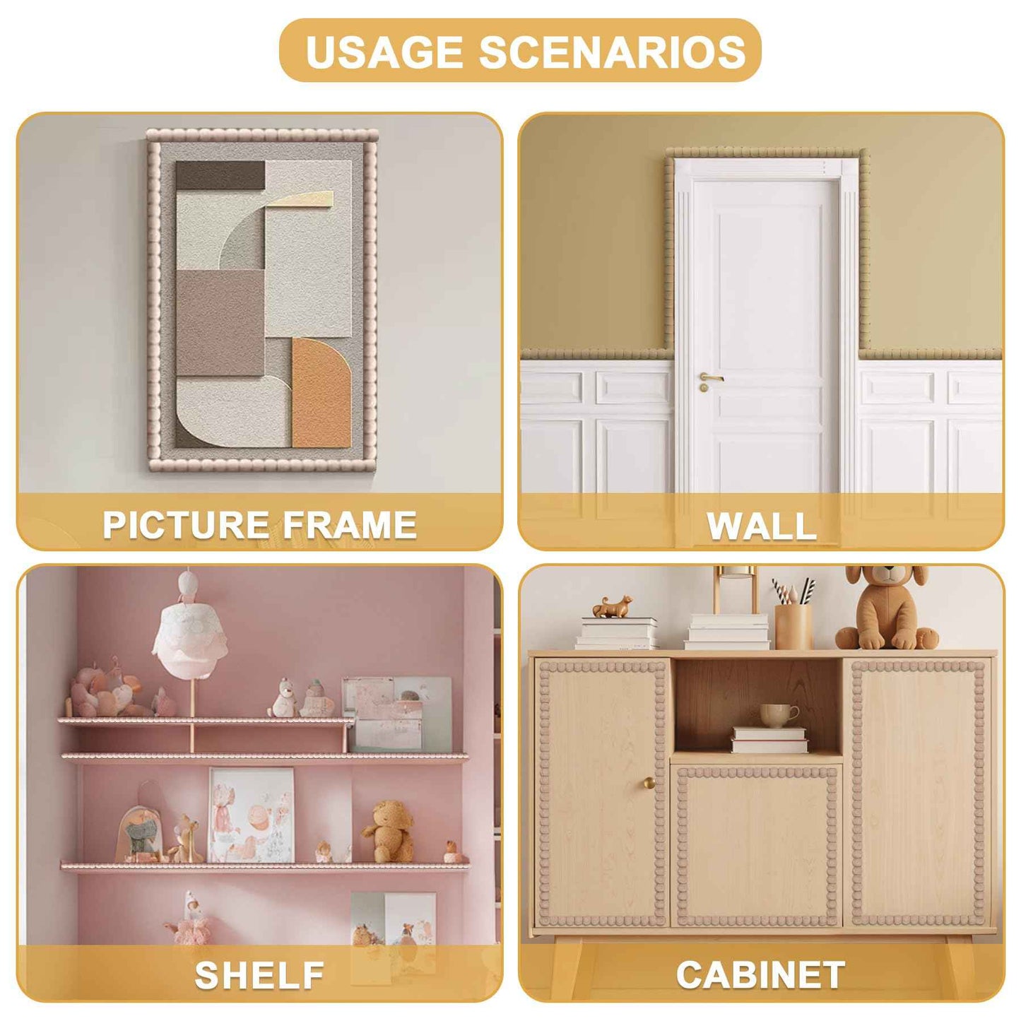 Soengsau 15-Pack 15.75" Unfinished Wood Beaded Trim - Easy to Paint, Cute Decorative Molding DIY Craft for Furniture Frame, Mirror Edge, Wall, Door, Closet, Dresser, Shelf