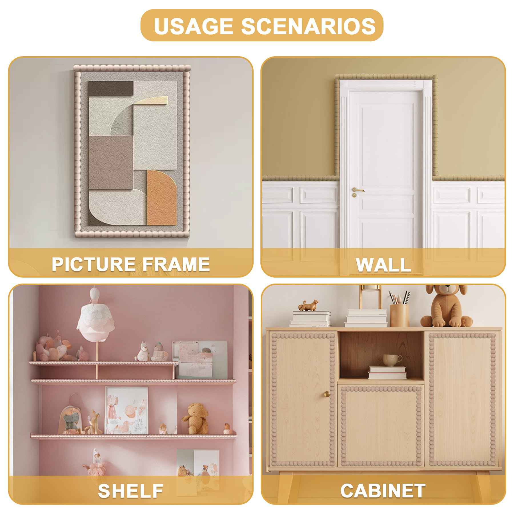 Soengsau 15-Pack 15.75" Unfinished Wood Beaded Trim - Easy to Paint, Cute Decorative Molding DIY Craft for Furniture Frame, Mirror Edge, Wall, Door, Closet, Dresser, Shelf