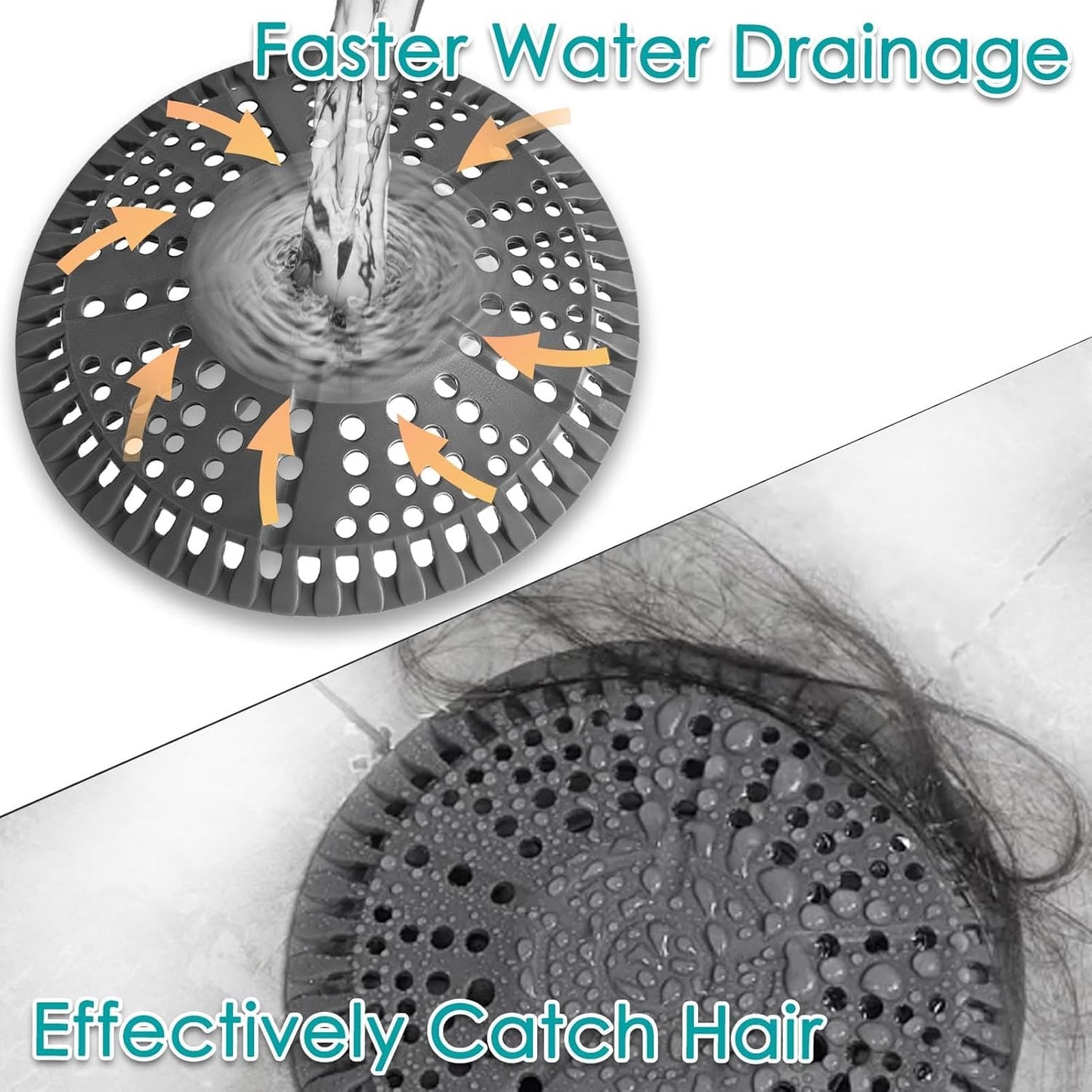 AWzzz Shower Drain Hair Catcher, 5.5in Shower Hair Catcher Large Premium Silicone Drain Protector Strainer, Shower Drain Cover for Shower Room, Floor Drain, Bathroom Sink, Dark Grey