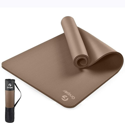 Gruper Yoga Mat - Extra Thick Non-Slip NBR Exercise Mat | 72"L x 32"/24"W x 0.6"/0.4"TH, Includes Carrying Strap & Bag