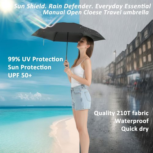 BAODINI Mini Travel Umbrella - Compact UV Sun Protection | Lightweight & Portable for Purse or Backpack