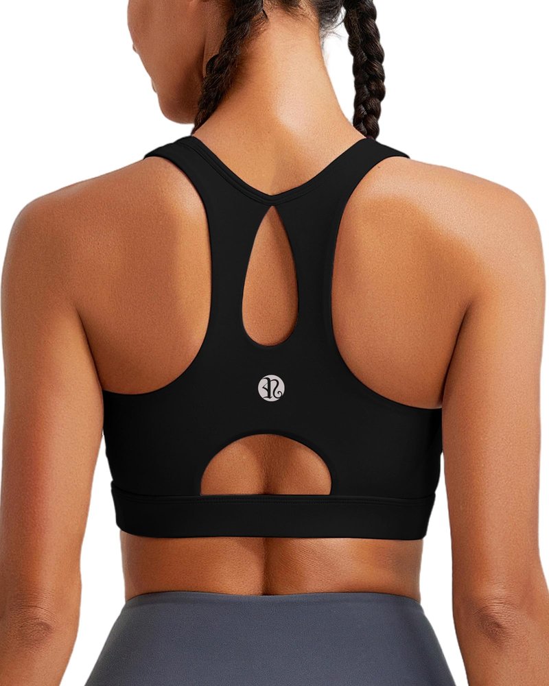 RUNNING GIRL High Impact Sports Bras for Women,Racerback Molded Cup Black Sports Bra Yoga Workout Bra(WX3099Black_L)