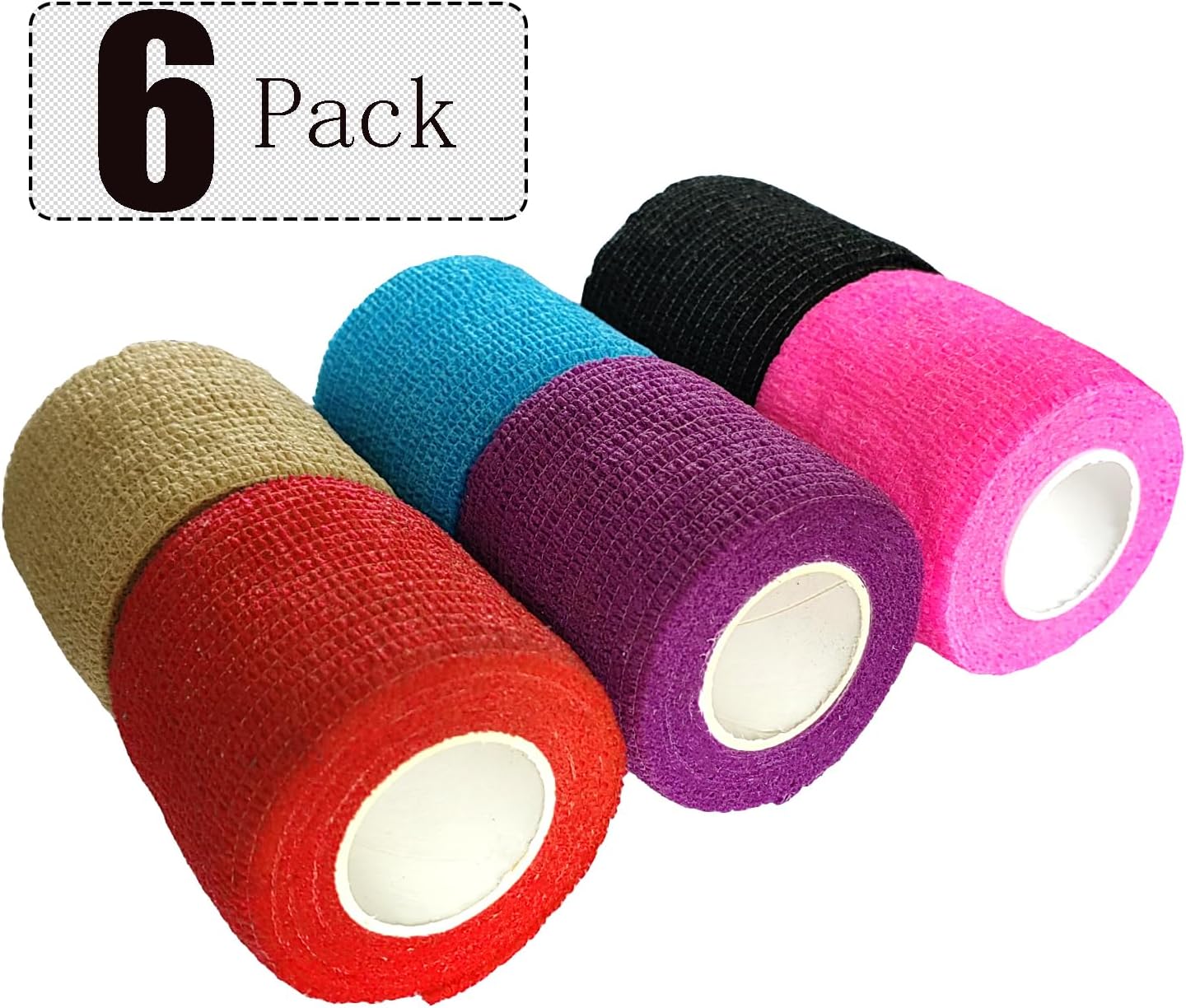 Skiennix Self-Adhesive Cohesive Bandage Tape - 6 Pack of 2-Inch Stretch Athletic Wraps in Mixed Colors
