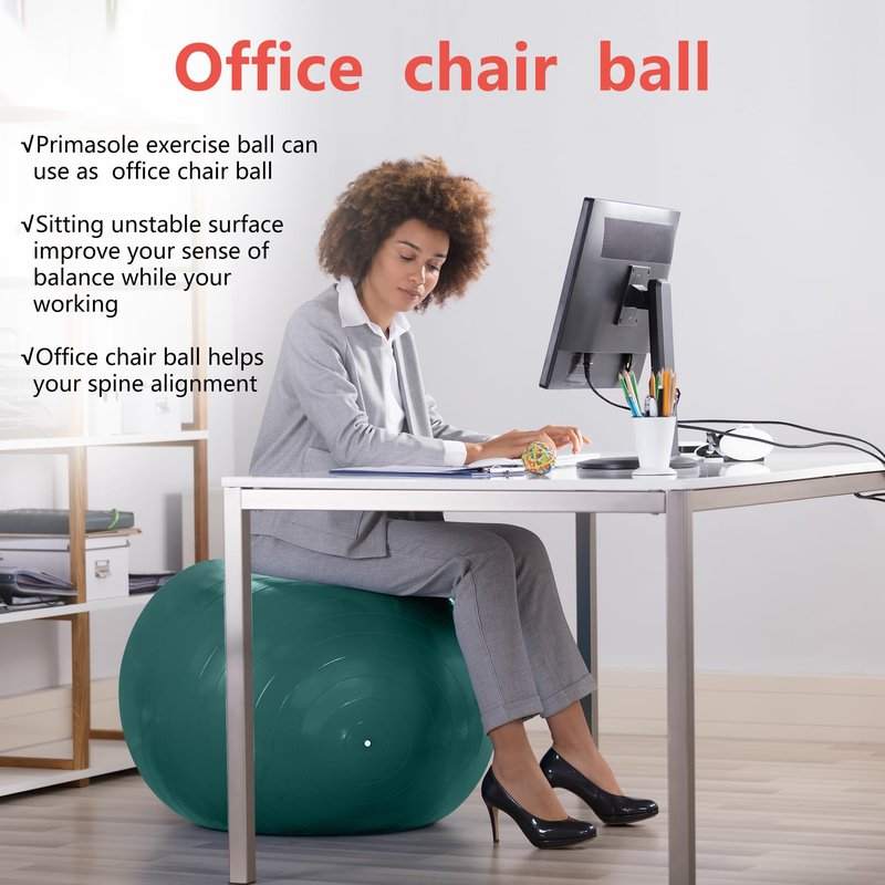 Primasole Stability Ball 55cm(21.7inch- 65cm(25.6inch) Diameter Thickened Yoga for Pregnancy & Exercise - Fitness Ball for Pilates, Office Chair and Birth Support.