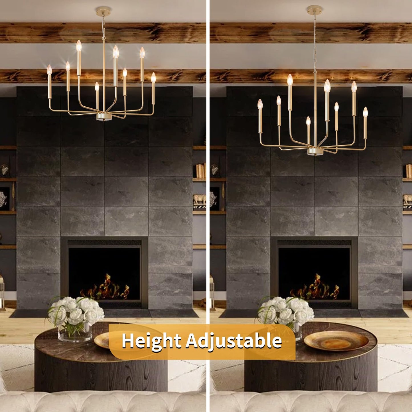 JWLUYN Gold Chandelier Light Fixture 8 Lights, Modern Farmhouse Chandeliers for Dining Room Light Fixture, Hanging Pendant Light Fixtures for Kithchen Bedroom Foyer Entryway