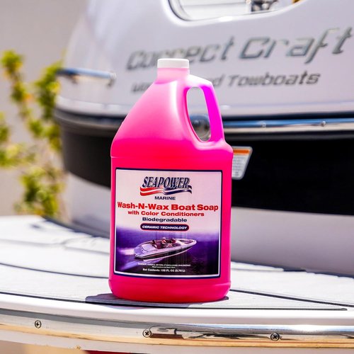 Marine Seapower Wash-N-Wax Boat Soap - Deep Clean & Glossy Finish with Carnauba Wax - 1 Gallon (128 oz)