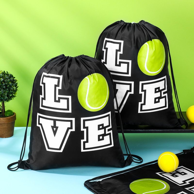 Pinkunn 20 Pcs Tennis Party Favor Bag 17 Inch Tennis Backpack Sport Drawstring Bag for Team Group Teacher Gift, Black(17 Inch,Black)