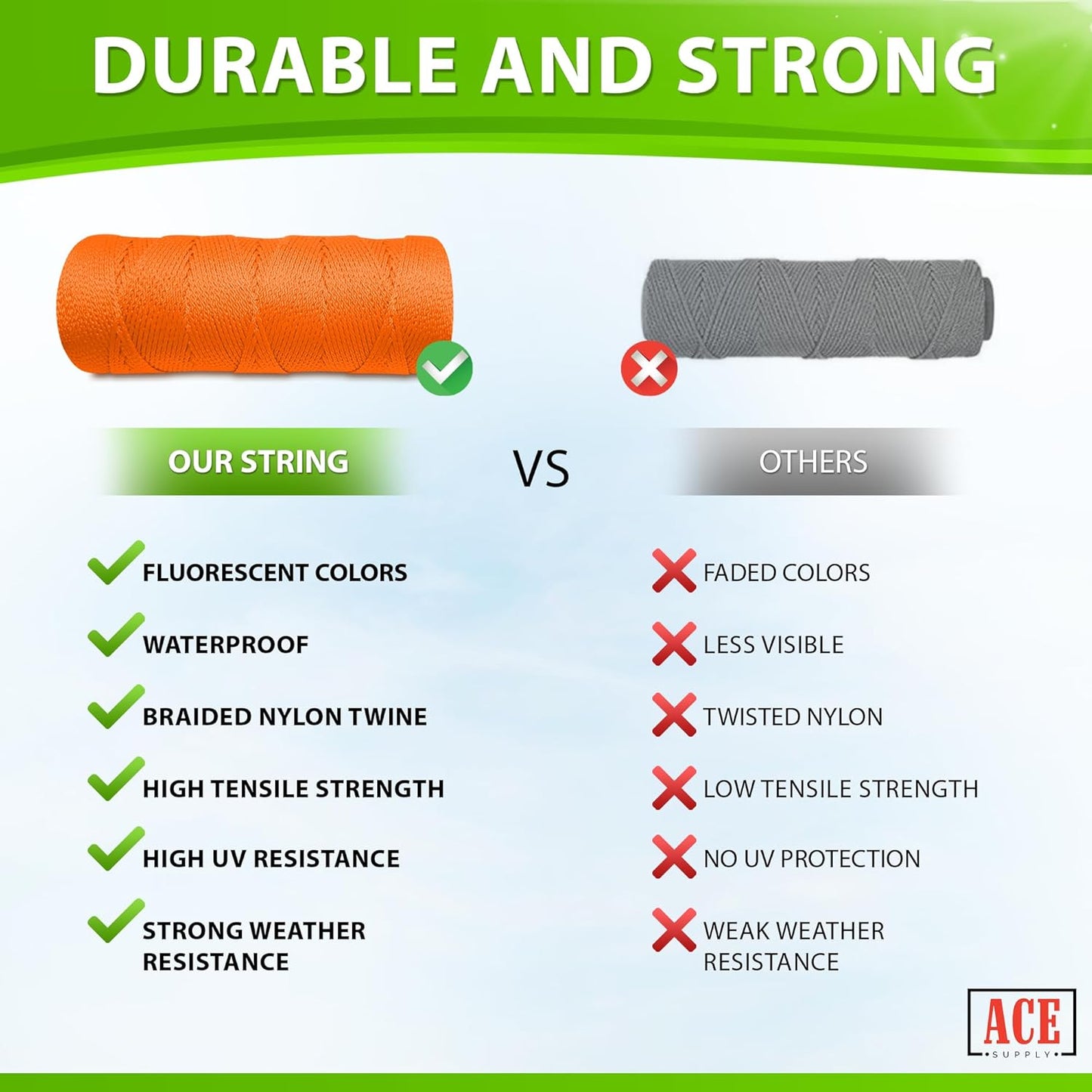 Orange Mason Line | #18 Braided Nylon String - 250 Ft Length - Durable Twine for Gardening & Masonry