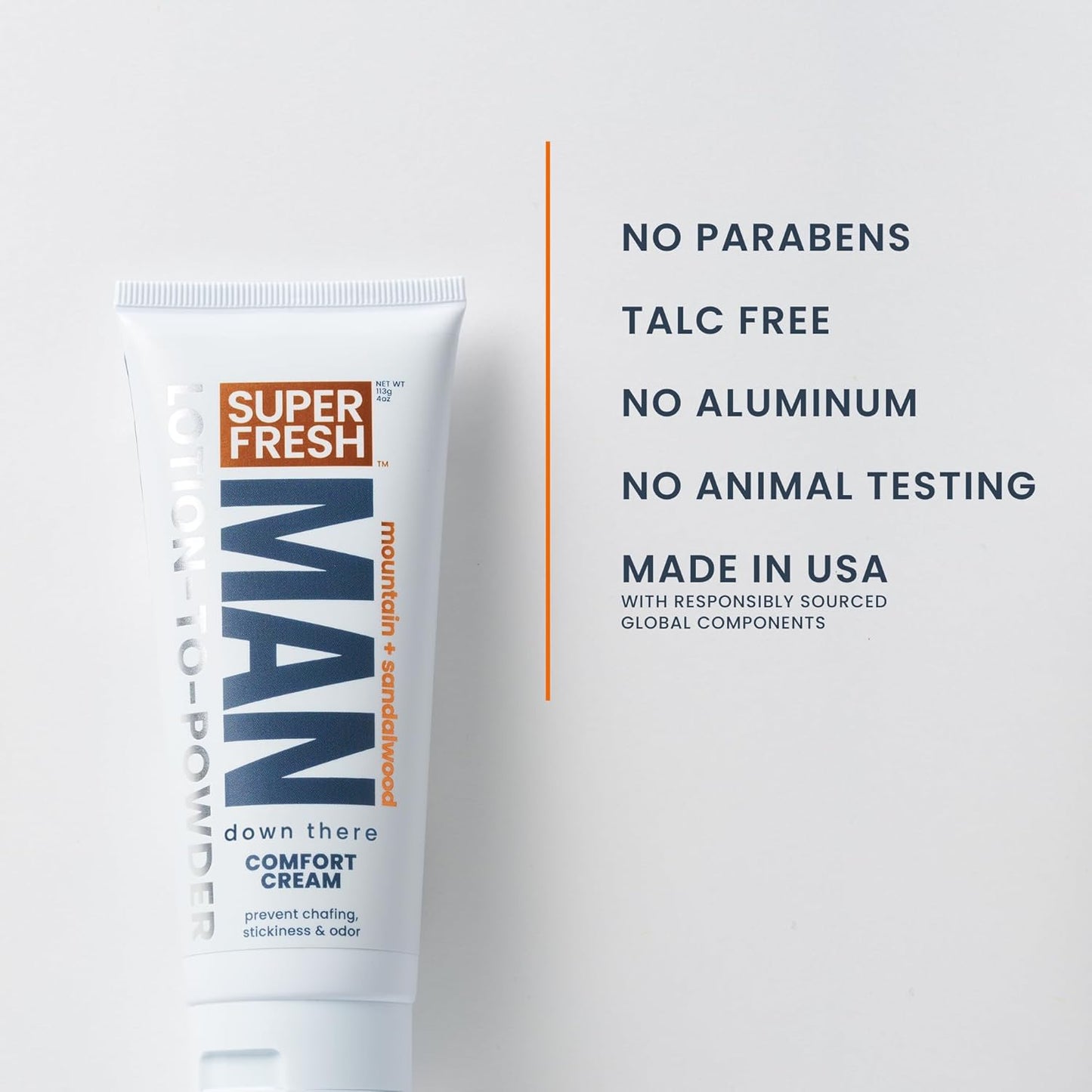 Super Fresh Ball Deodorant Powder - Comfort Cream for Men | Odor Control & Sweat Absorption, 4 oz