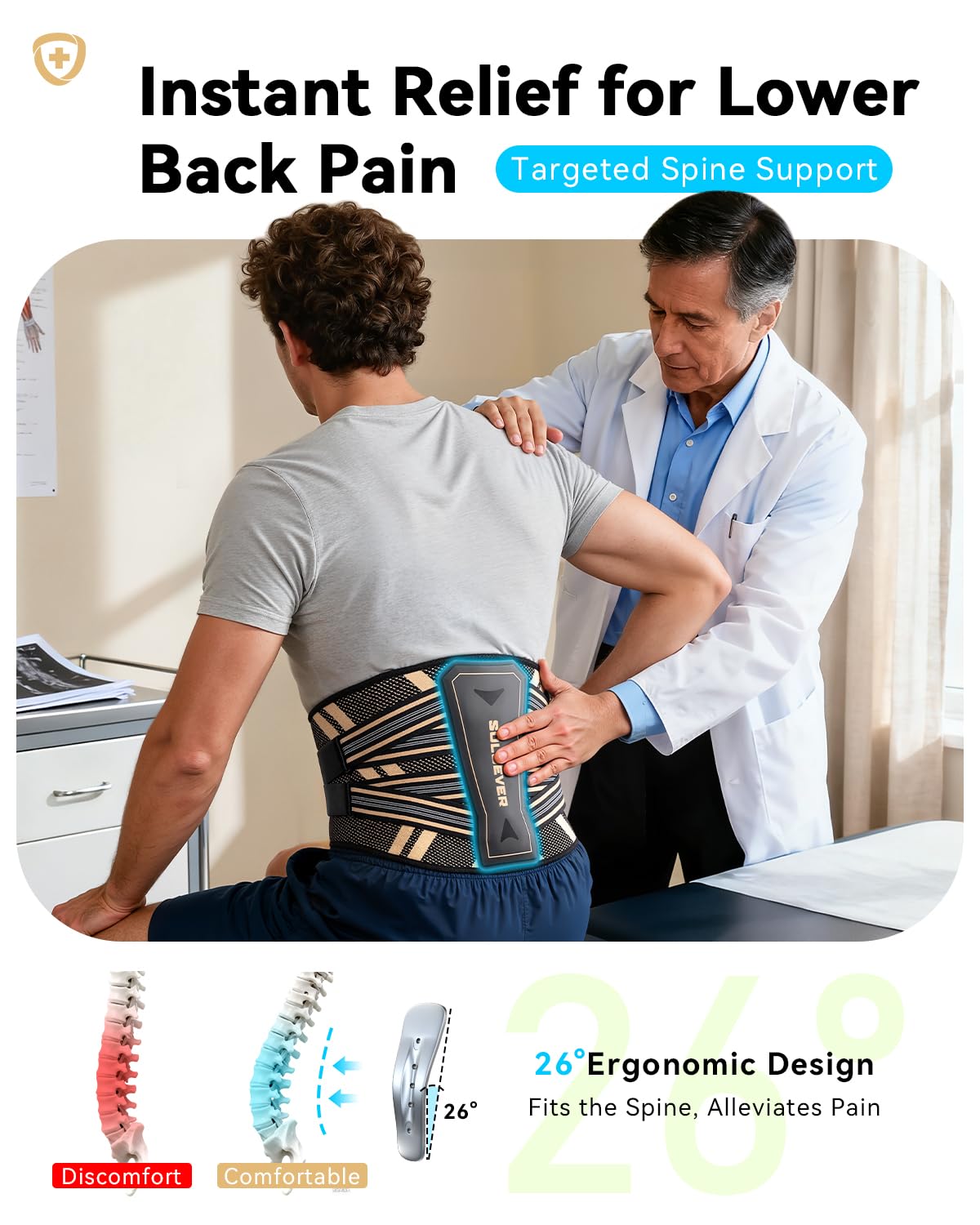 Skiennix Ultra Breathable Back Brace - Medical Grade Copper Infused Lumbar Support for Pain Relief | Adjustable Size for Men & Women (Large)