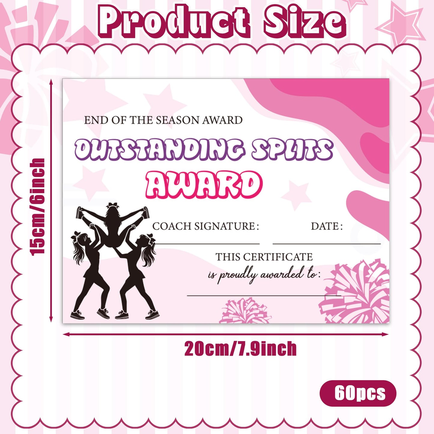 EYxsaxenk Cheerleading Achievement Award Certificates - 60Pcs End of Season Cheerleader Ceremony Award Cheerleading Championship Paper Achievement Certificate Student Reward Teacher Motivation Supply