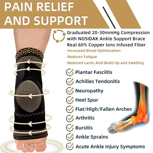 Copper Ankle Brace - Compression Sleeve with Arch Support for Plantar Fasciitis Relief | Unisex Design