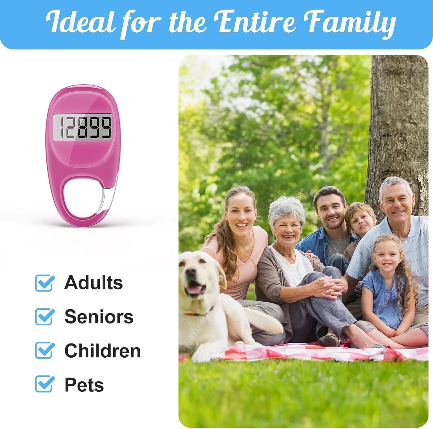 Simple Pedometer - Accurate Step Tracker with Carabiner | 3D Step Counter for Men & Seniors