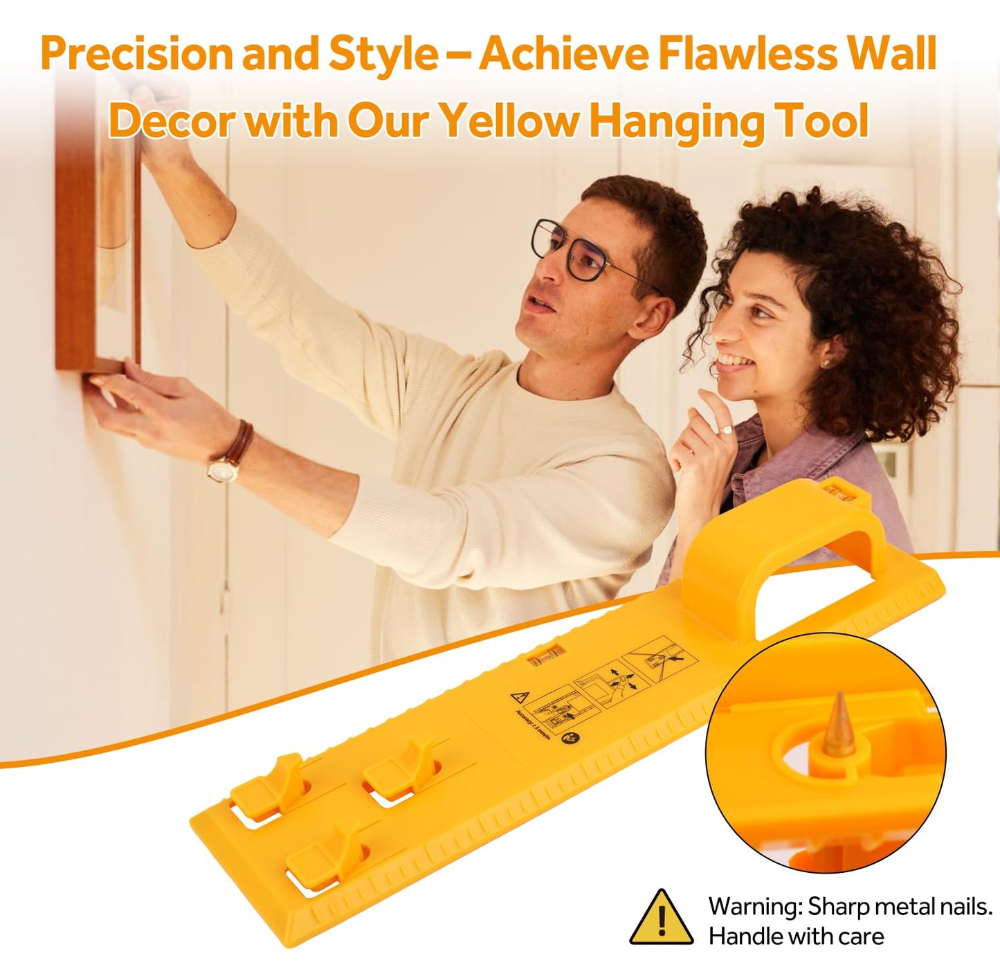 Picture Hanging Kit with Position Nail, Picture Hanging Tool with Level, Perfect Wall Picture Hanger for Frame, Art, Painting, Photo, Poster