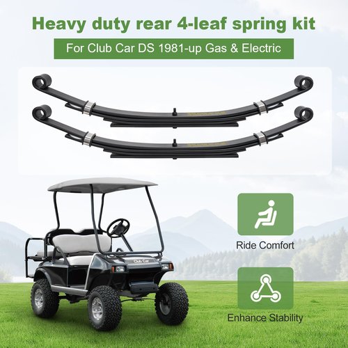 TechInovat for Club Car DS Rear 4-Leaf Springs Kit 1981-up Gas & Electric Heavy Duty Golf Cart with Bushings & Sleeves U Bolt, Replace OEM 1014675 102006501 1011149 1012618 1012324 1010974