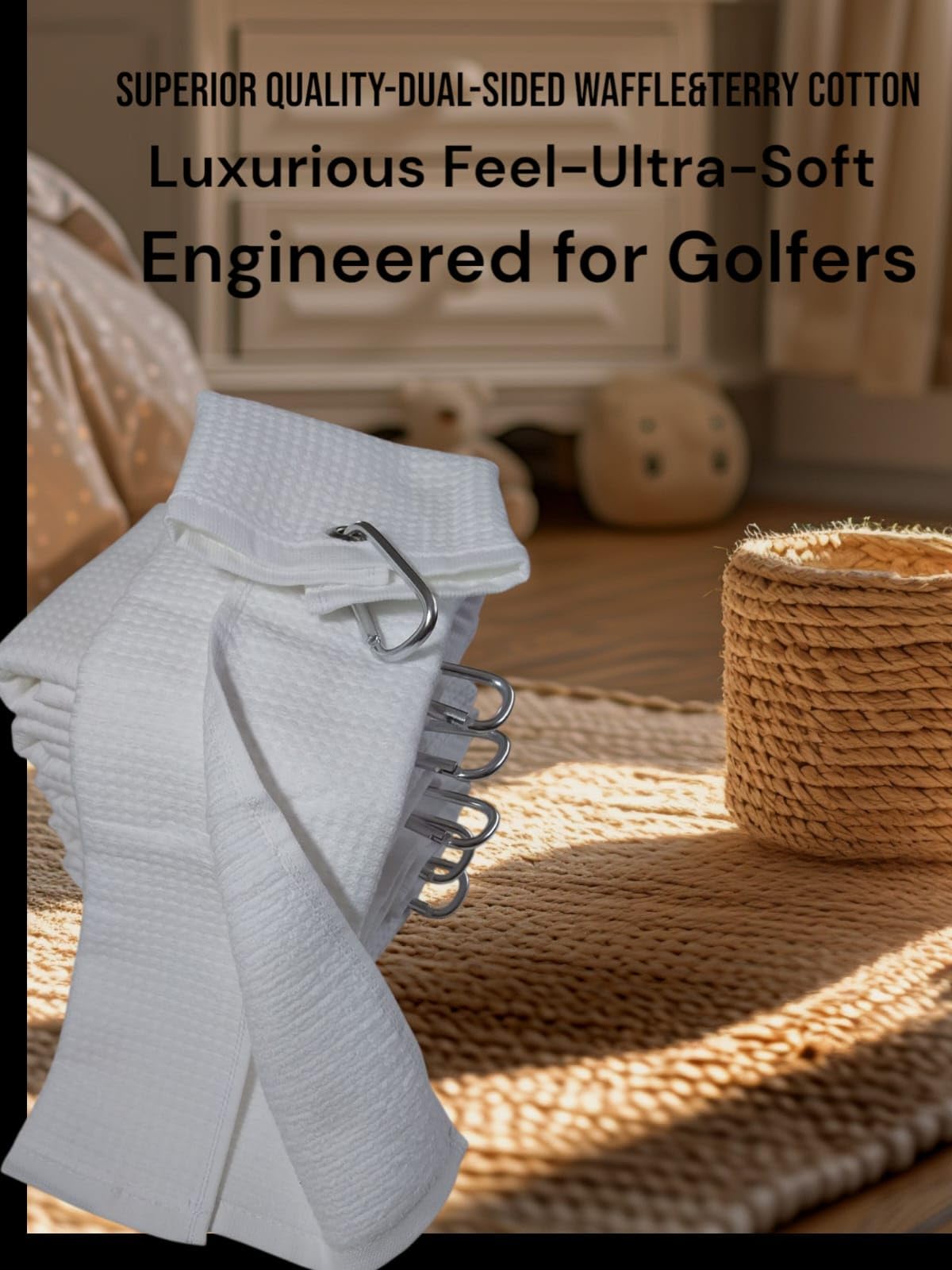 3 Pack -12"x19" Tri-fold Golf Towel with Metal Bag Clip, Cotton Terry-Waffle Cloth Golf Towels for Men&Women Lover Boyfriend Dad Gifts(White)