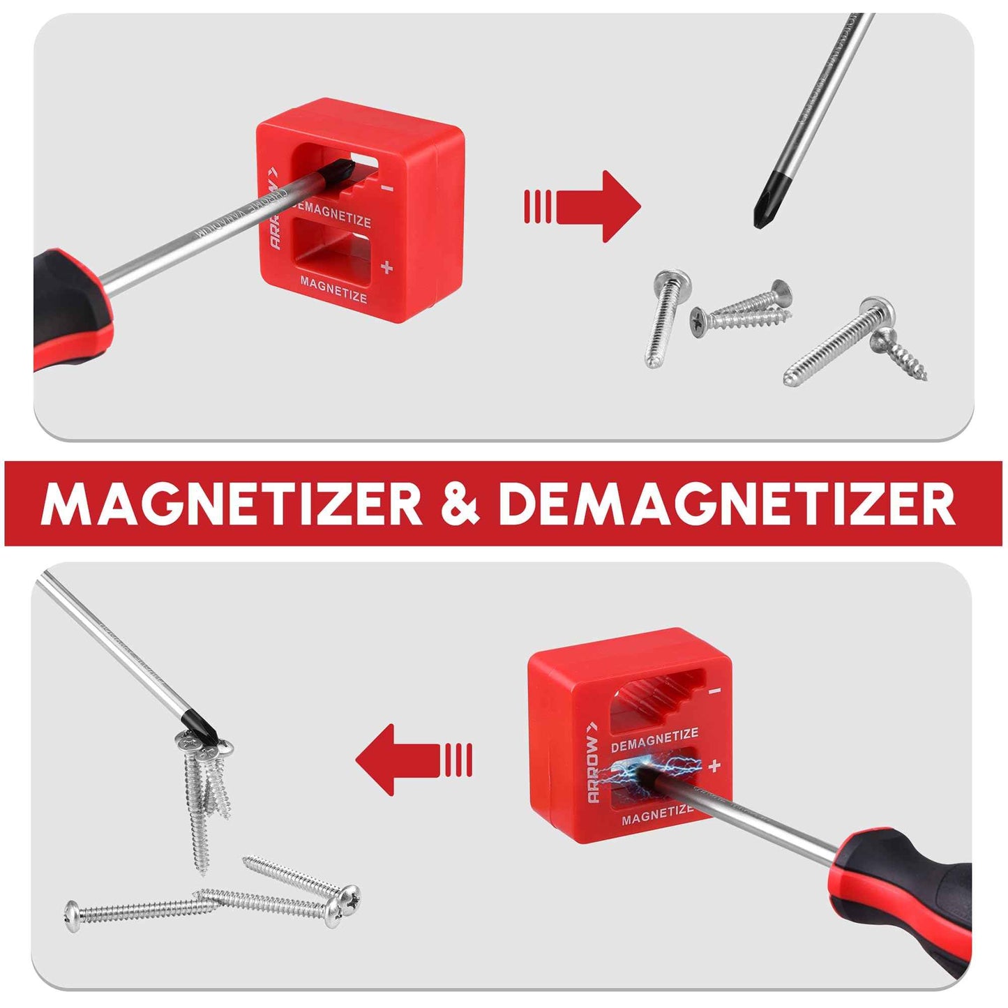 ARROW 6-Piece Magnetic Screwdriver and Magnetizer/Demagnetizer Set, Premium Cr-V Steel Screwdriver Set with Non-Slip Cushion Grip, Magnetic Phillips and Flathead Tips, for Home Improvement