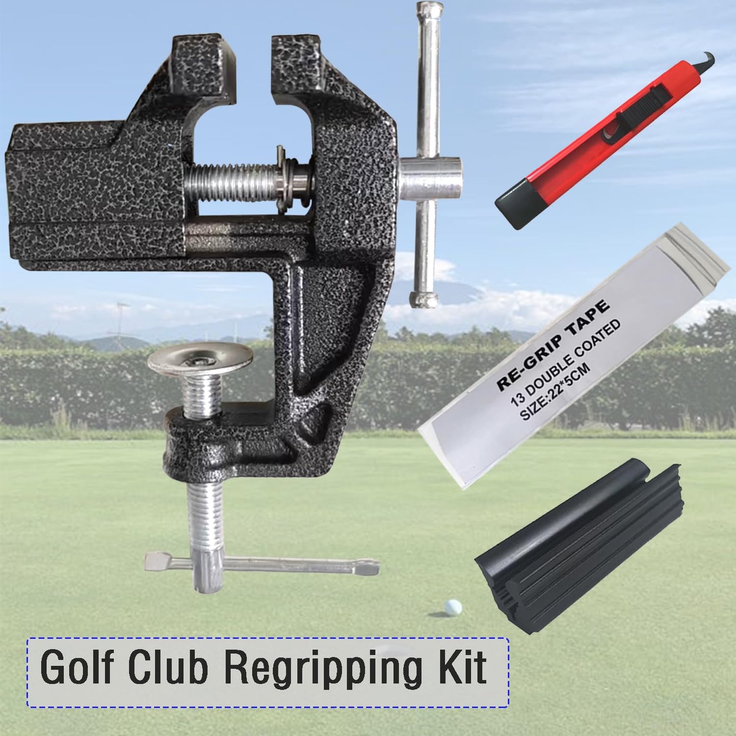 Ultroian Golf Grip Removal Tool Kit, Golf Club Regripping Kit - Includes Portable Golf Club Vise Clamp, 13pcs Grip Tapes, Hook Knife & Rubber Sleeve