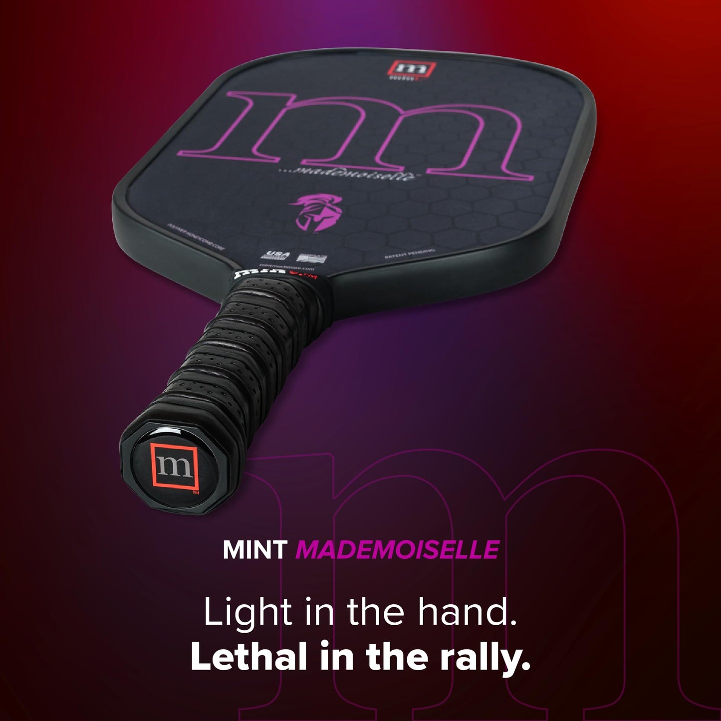Mint Sport Mademoiselle Pickleball Paddle – T700 Carbon Fiber Pickleball Paddle with 16mm Polypropylene Core, Textured Spin Surface, TPE Edge Guard, USAPA Approved for Competitive Play