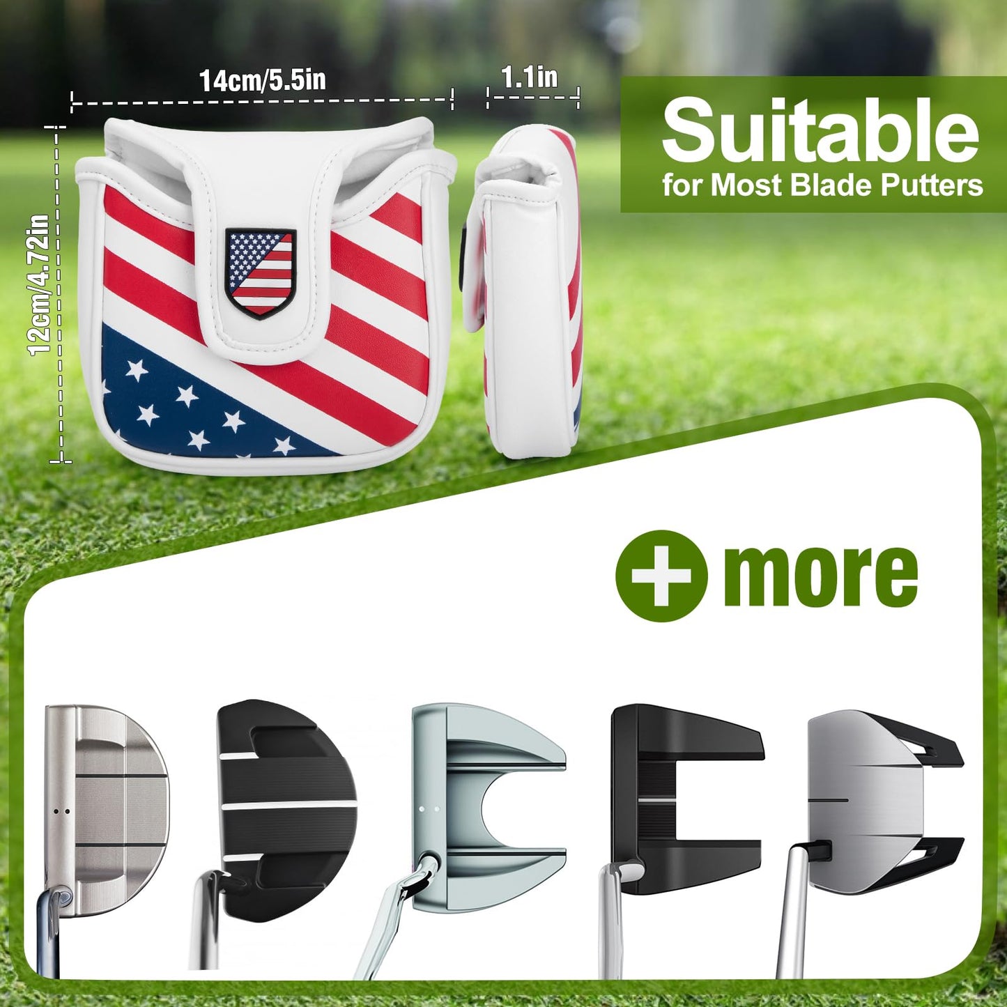 brdejc Golf Putter Cover USA Mallet Putter Headcover with Magnetic Closure Leather Golf Club Covers for Most Brand (for Mallet/Style 4)