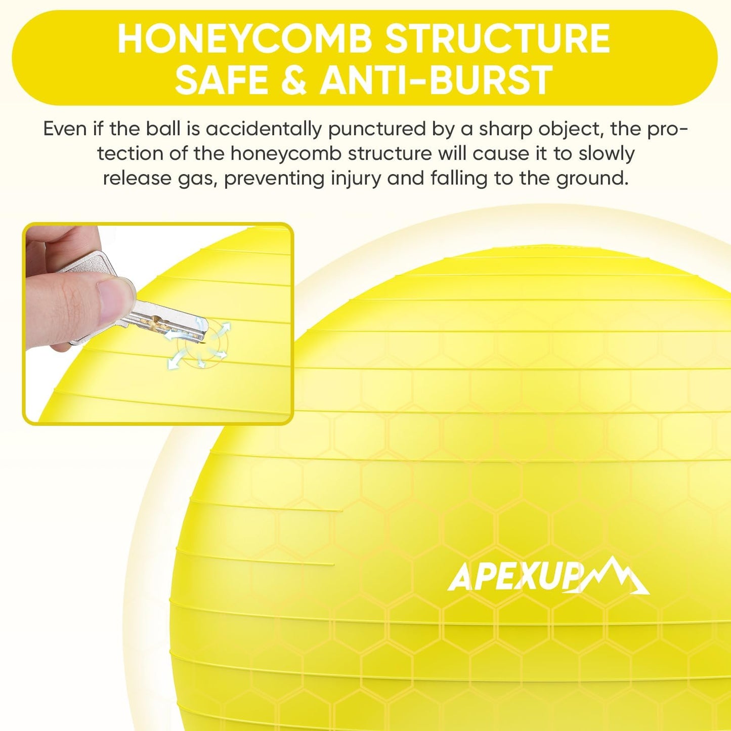 APEXUP Yoga Ball, 660 lbs Anti-Burst Exercise Ball with Pump, 5 Sizes (S (15"~18") 45cm, Yellow)