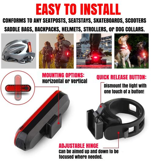BLITZU USB-C Rechargeable Bike Tail Light 2 Pack, Bright Bicycle Rear Cycling Safety Flashlight Accessories for Night Riding, Cyborg 120T, 4 Light Modes for Adults Kids Men Women Road Mountain